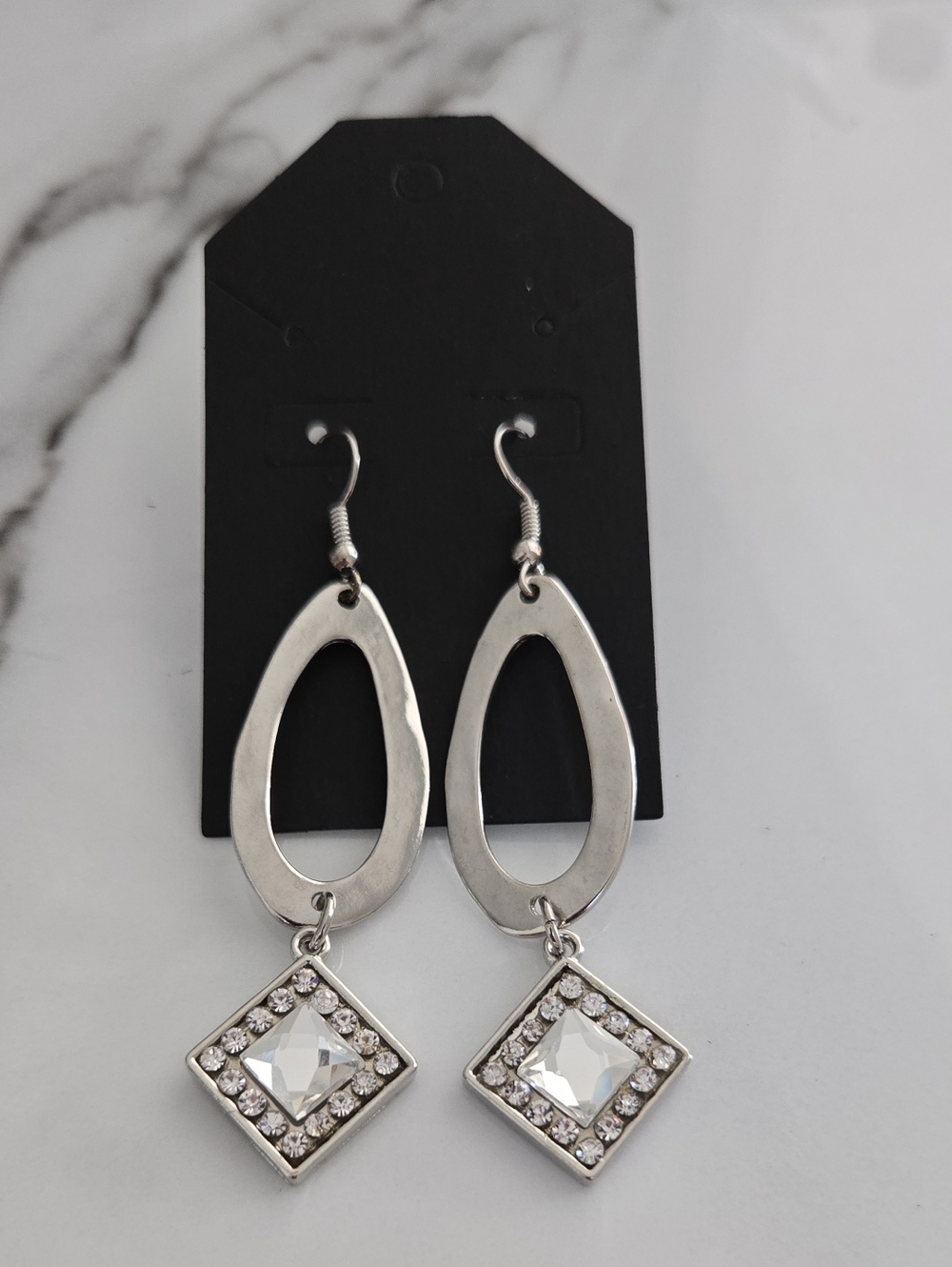 Silver -Tone Crystal Drop Earrings